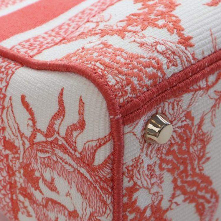 Pre Owned Dior Red White Medium Embroidered Canvas Toile de Jouy Soleil Lady D Lite