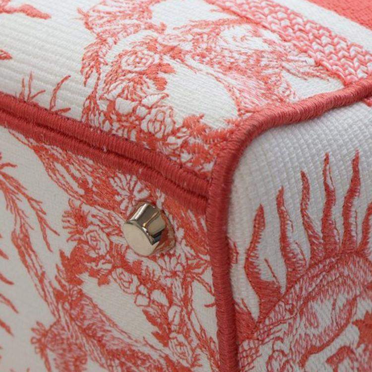 Pre Owned Dior Red White Medium Embroidered Canvas Toile de Jouy Soleil Lady D Lite