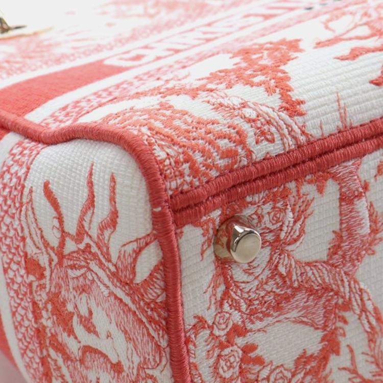 Pre Owned Dior Red White Medium Embroidered Canvas Toile de Jouy Soleil Lady D Lite