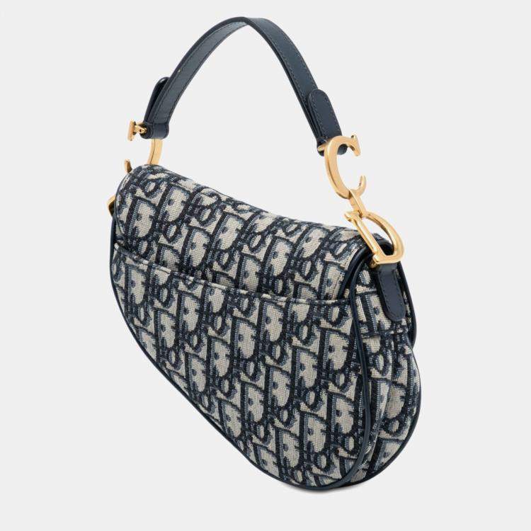 Pre Owned Dior Blue Mini Oblique Canvas Saddle Bag