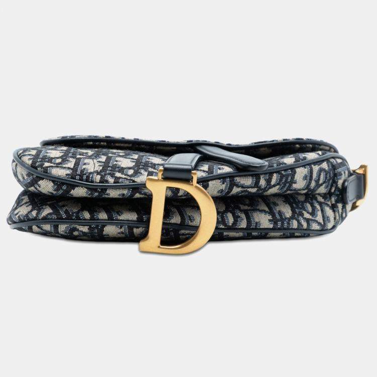 Pre Owned Dior Blue Mini Oblique Canvas Saddle Bag