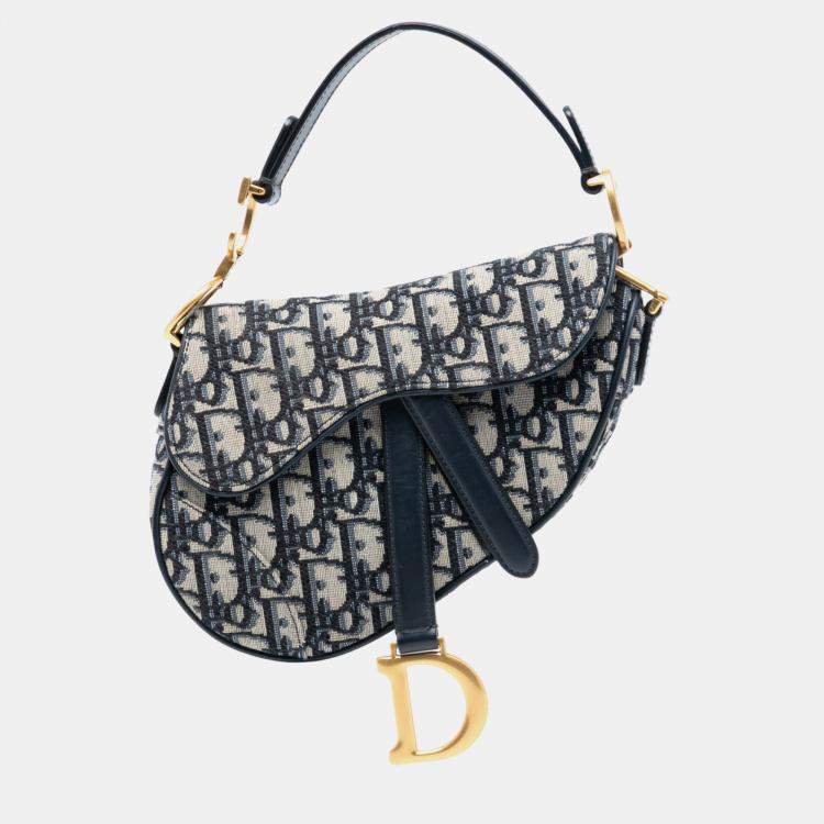 Pre Owned Dior Blue Mini Oblique Canvas Saddle Bag