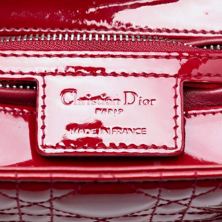 Pre Owned Dior Red Medium Patent Cannage Lady Dior
