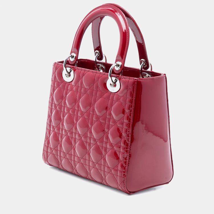 Pre Owned Dior Red Medium Patent Cannage Lady Dior