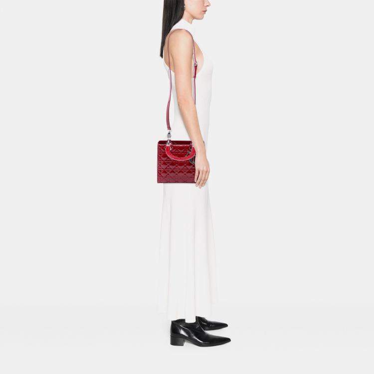 Pre Owned Dior Red Medium Patent Cannage Lady Dior