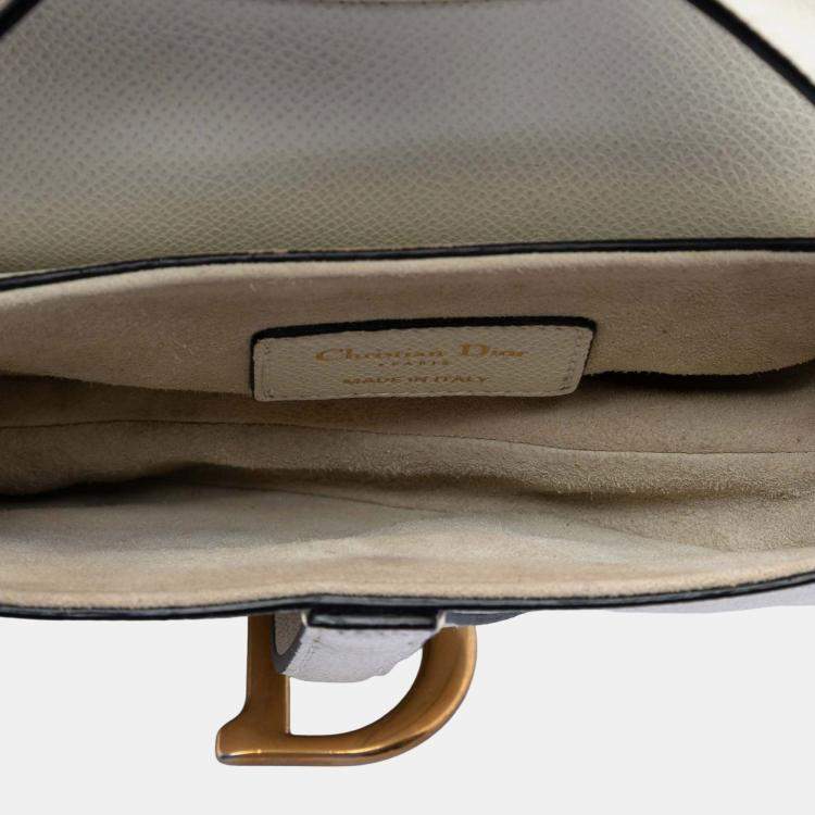 Pre Owned Dior White Mini Grained Calfskin Saddle Bag
