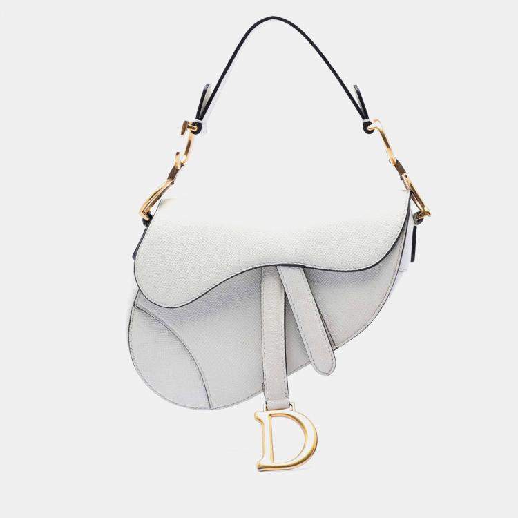 Pre Owned Dior White Mini Grained Calfskin Saddle Bag