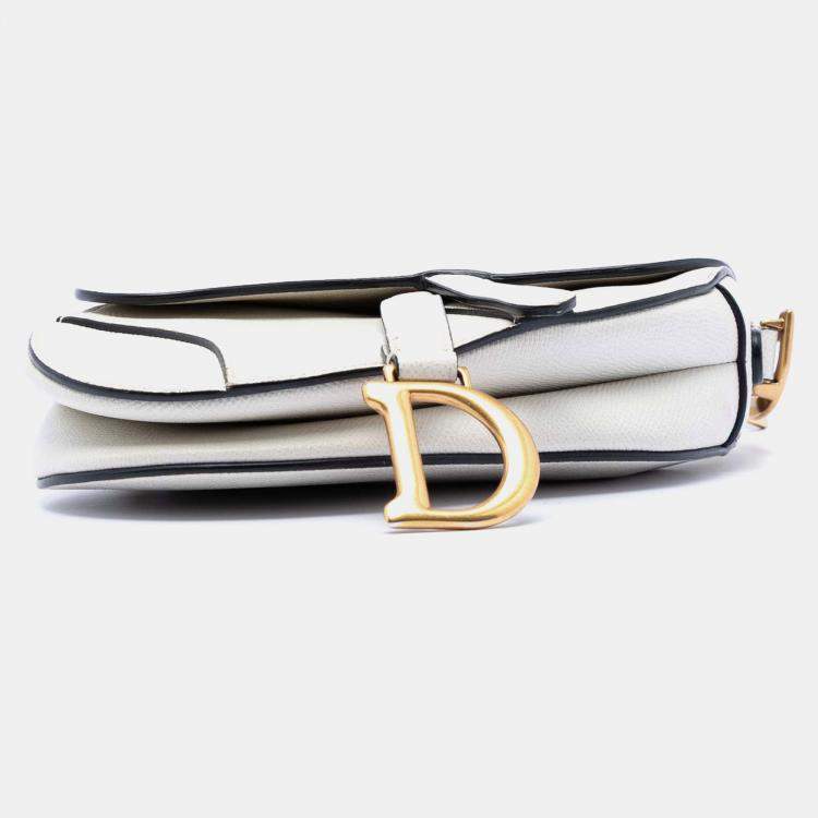 Pre Owned Dior White Mini Grained Calfskin Saddle Bag