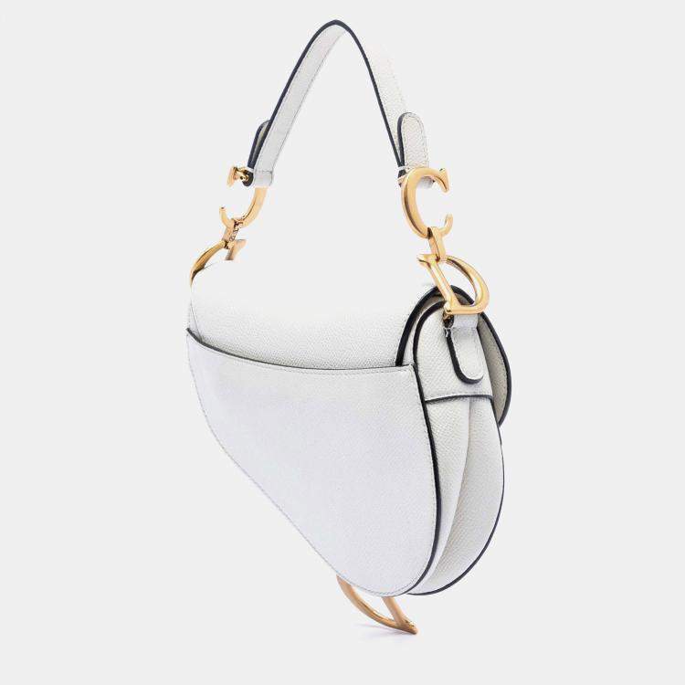 Pre Owned Dior White Mini Grained Calfskin Saddle Bag