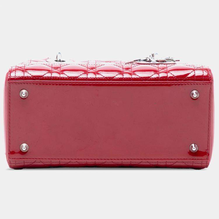 Pre Owned Dior Red Medium Patent Cannage Lady Dior