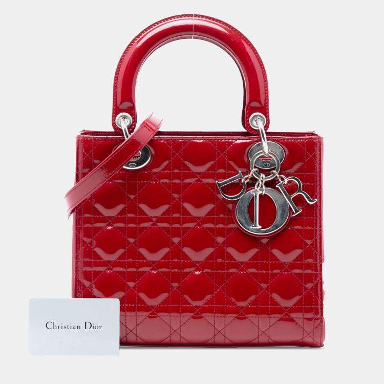 Pre Owned Dior Red Medium Patent Cannage Lady Dior