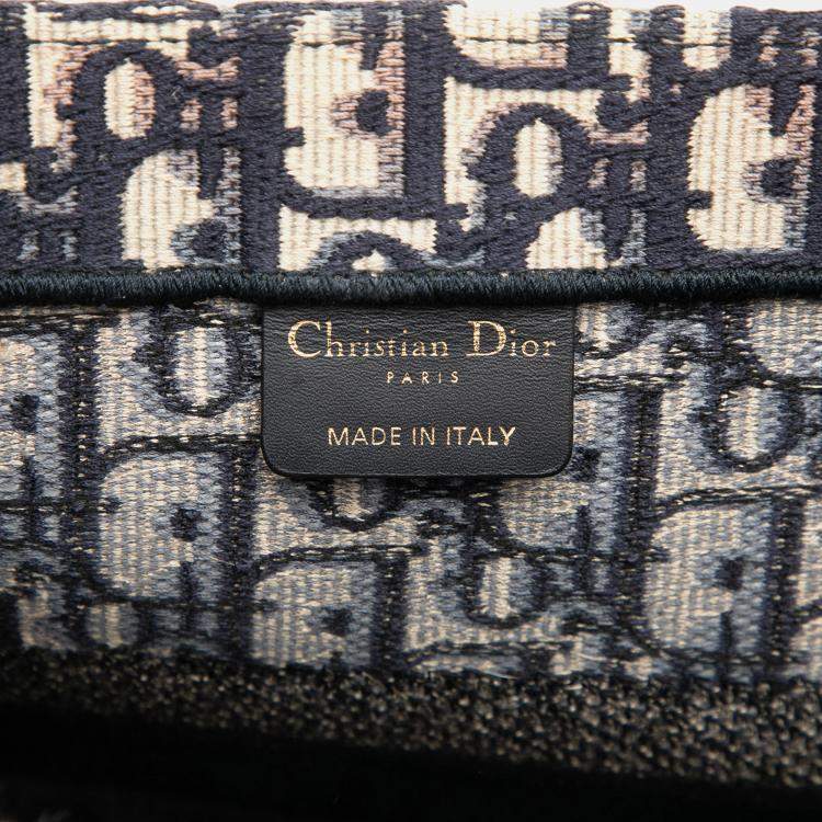 Pre Owned Dior Blue Medium Oblique Embroidered Canvas Book Tote