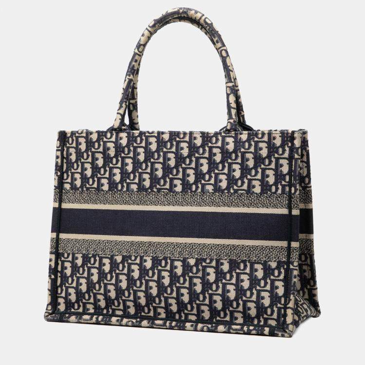 Pre Owned Dior Blue Medium Oblique Embroidered Canvas Book Tote