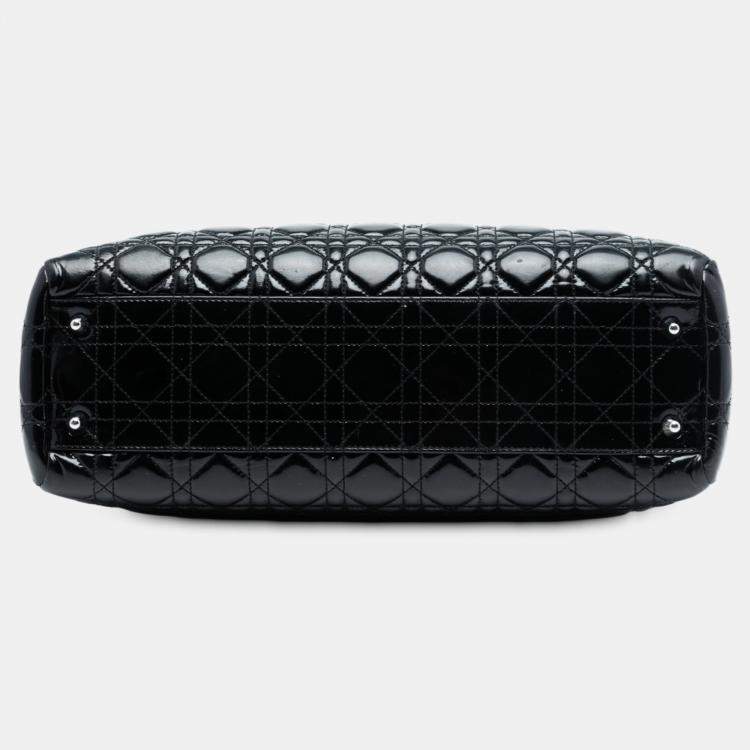 Pre Owned Dior Black Large Patent Cannage Lady Dior Soft Shopping Tote