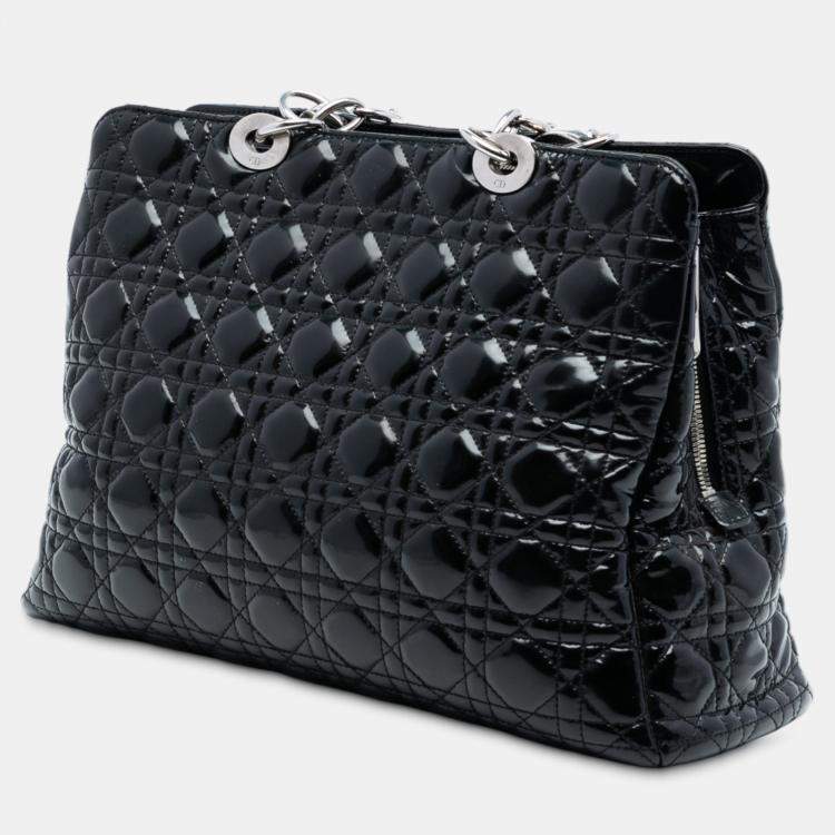 Pre Owned Dior Black Large Patent Cannage Lady Dior Soft Shopping Tote