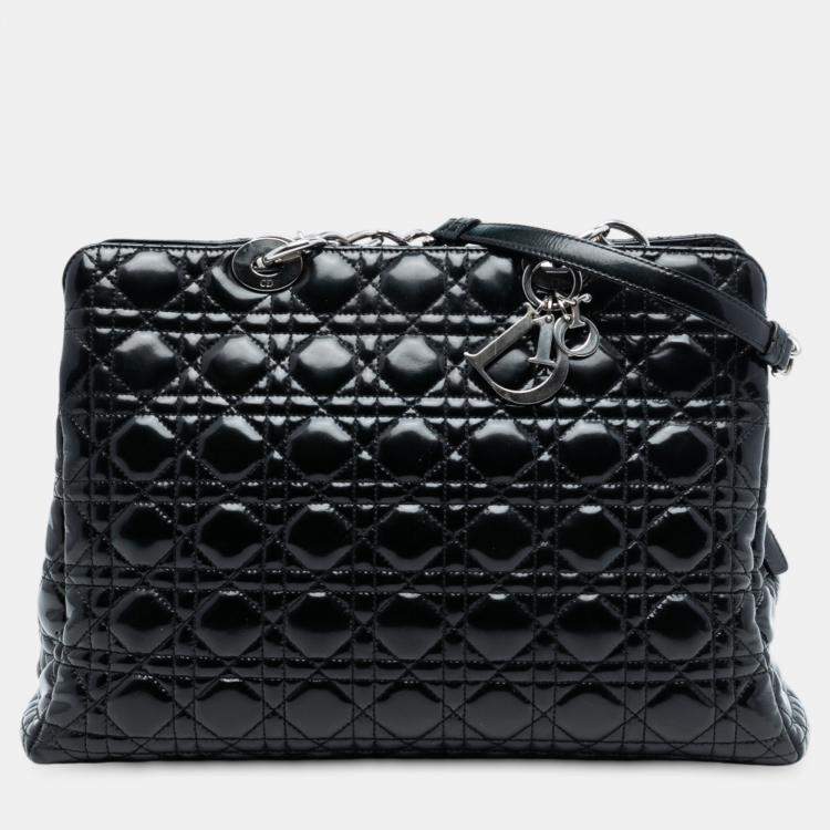 Pre Owned Dior Black Large Patent Cannage Lady Dior Soft Shopping Tote