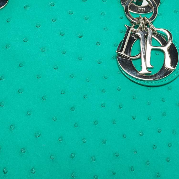 Pre Owned Dior Lady Dior Medium Green Ostrich Leather Tote