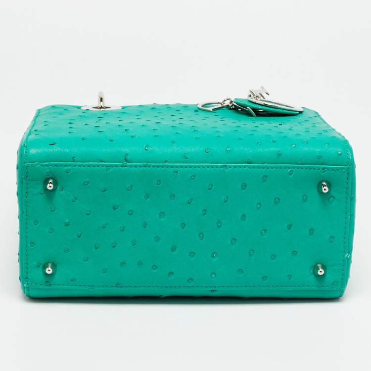 Pre Owned Dior Lady Dior Medium Green Ostrich Leather Tote