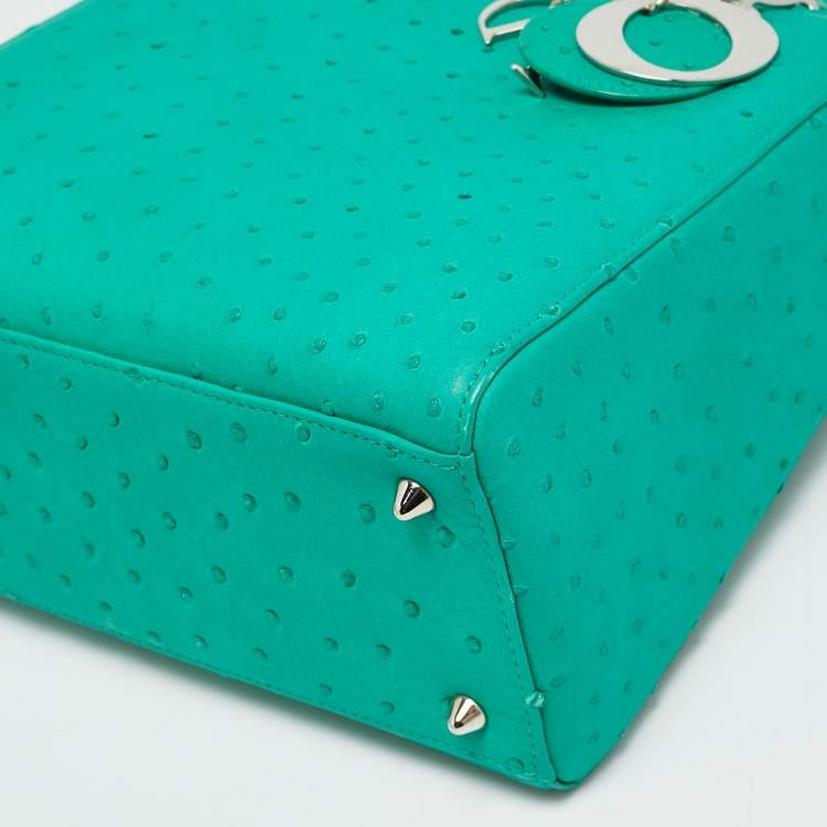 Pre Owned Dior Lady Dior Medium Green Ostrich Leather Tote
