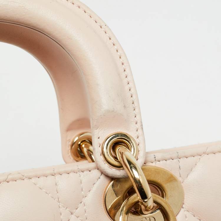 Pre Owned Dior Lady D-Joy Medium Light Pink Cannage Leather Tote