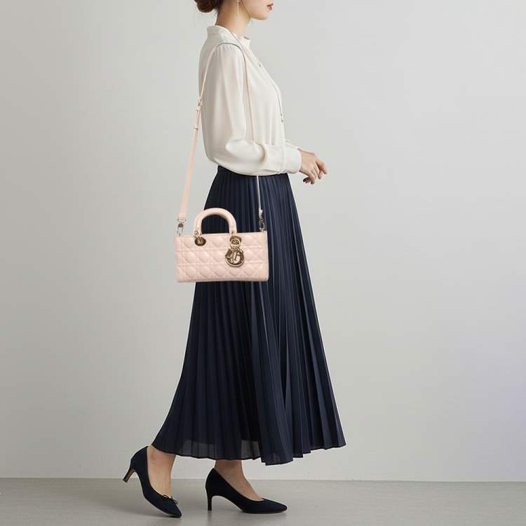 Pre Owned Dior Lady D-Joy Medium Light Pink Cannage Leather Tote