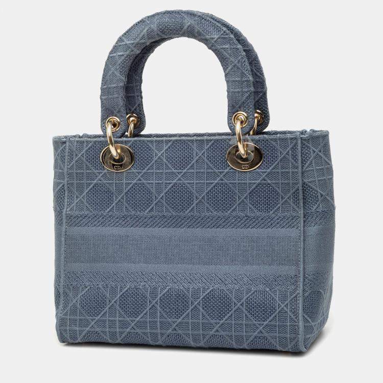 Pre Owned Dior Blue Medium Canvas Cannage Lady D Lite