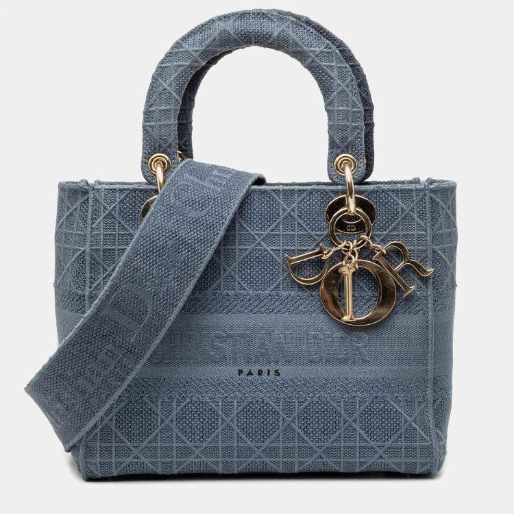 Pre Owned Dior Blue Medium Canvas Cannage Lady D Lite