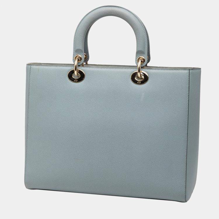 Pre Owned Dior Blue Large Grained Calfskin Lady Dior
