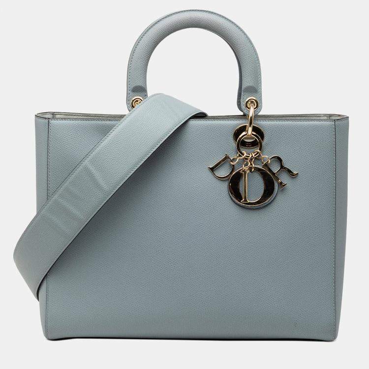 Pre Owned Dior Blue Large Grained Calfskin Lady Dior