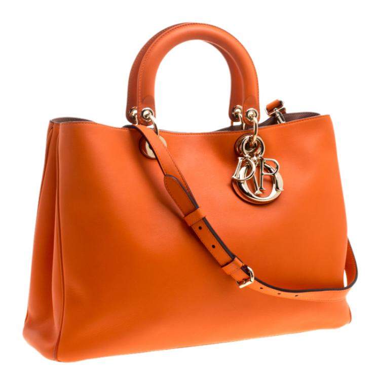 Pre Owned Dior Orange Leather Large Diorissimo Shopper Tote