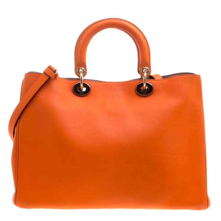 Pre Owned Dior Orange Leather Large Diorissimo Shopper Tote