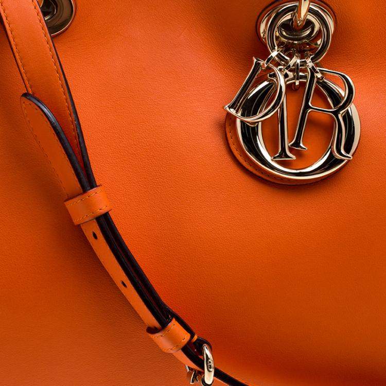 Pre Owned Dior Orange Leather Large Diorissimo Shopper Tote