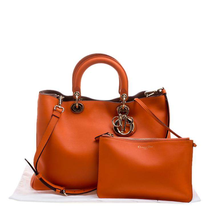 Pre Owned Dior Orange Leather Large Diorissimo Shopper Tote