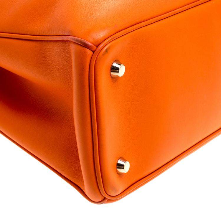 Pre Owned Dior Orange Leather Large Diorissimo Shopper Tote