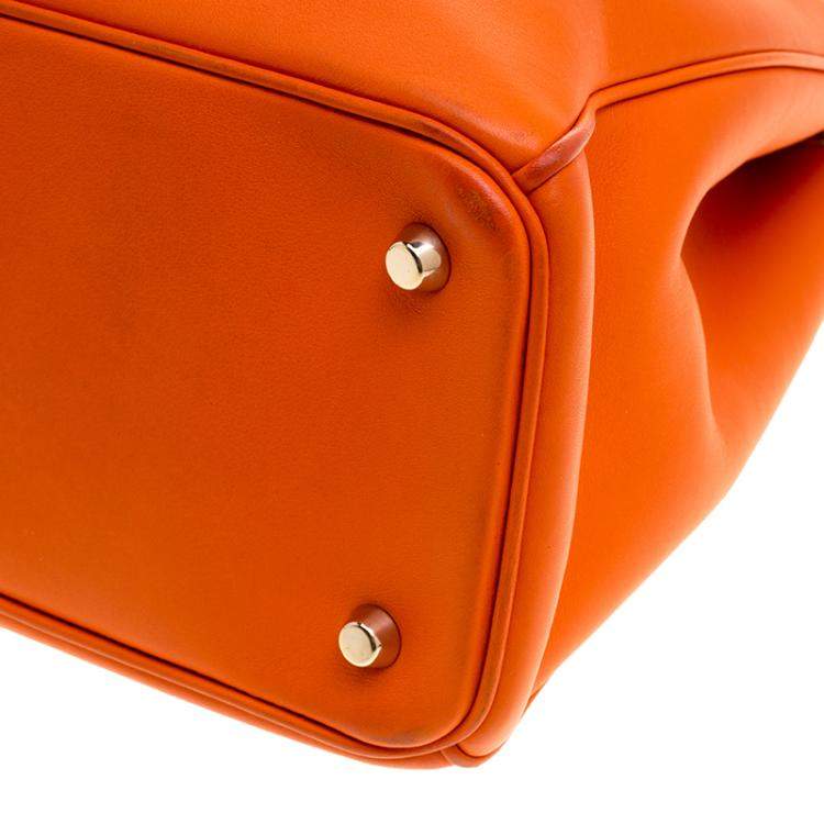 Pre Owned Dior Orange Leather Large Diorissimo Shopper Tote