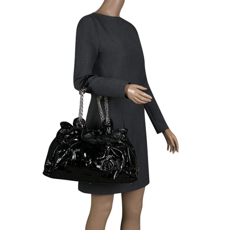 Pre Owned Dior Black Cannage Patent Leather Le Trente Hobo