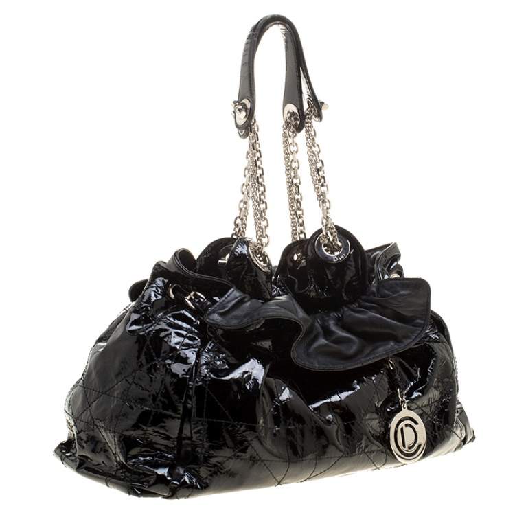 Pre Owned Dior Black Cannage Patent Leather Le Trente Hobo