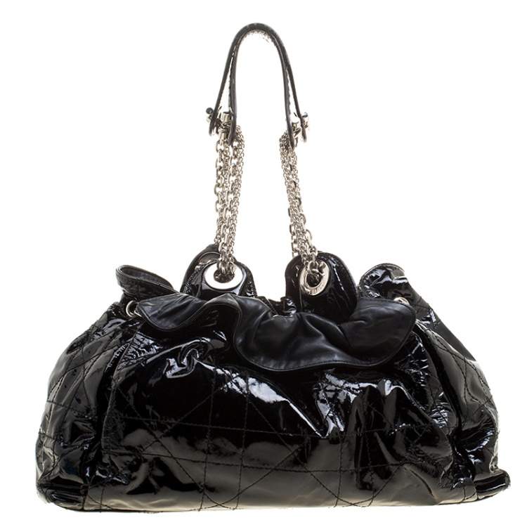Pre Owned Dior Black Cannage Patent Leather Le Trente Hobo