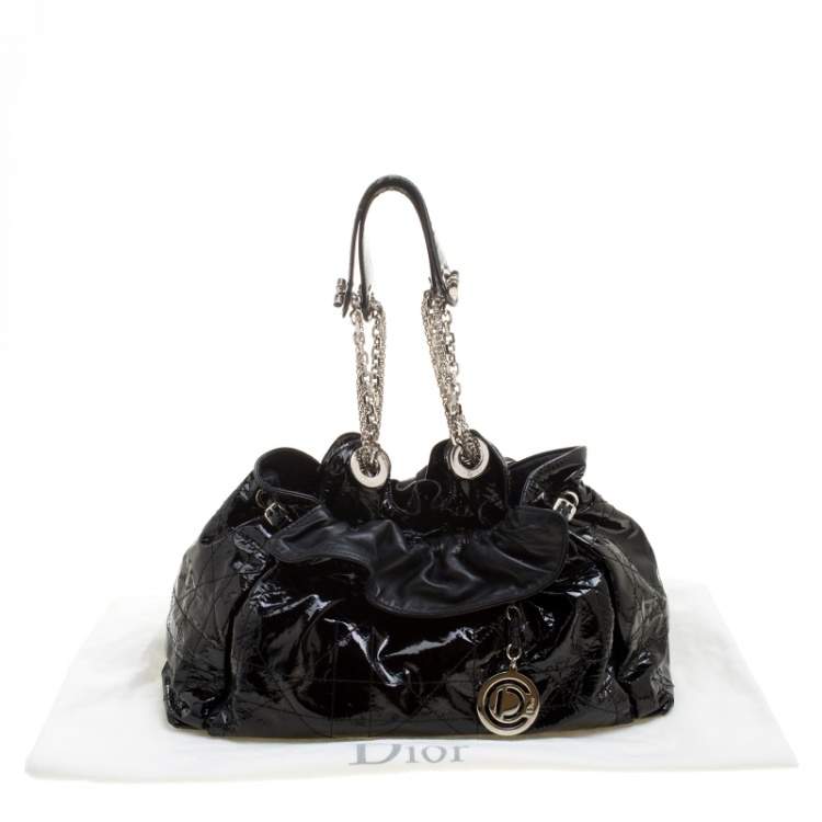 Pre Owned Dior Black Cannage Patent Leather Le Trente Hobo