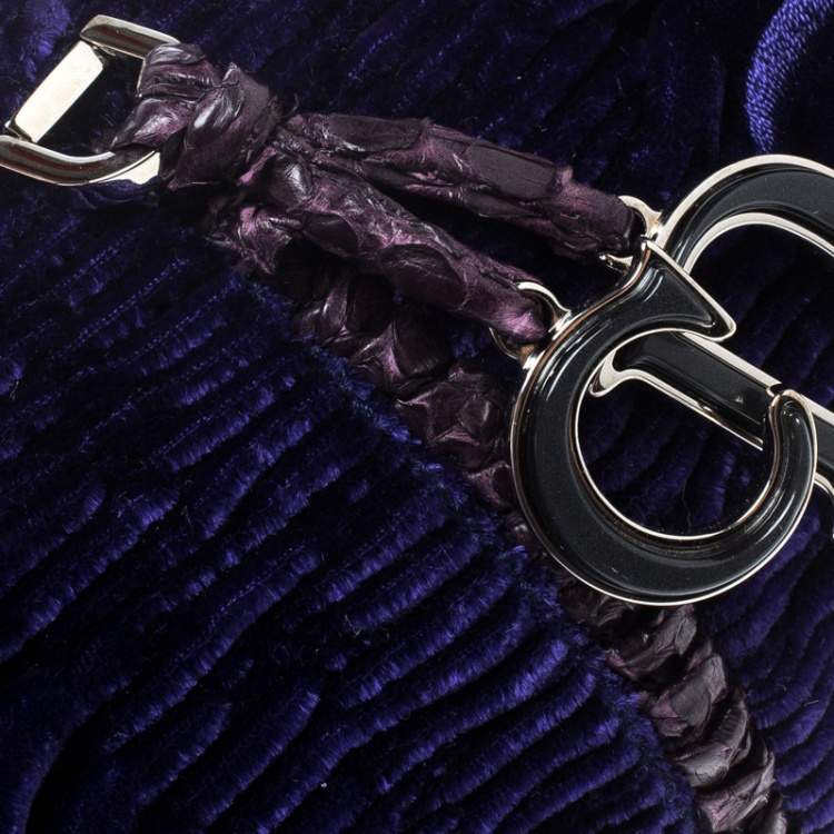 Pre Owned Dior Indigo Blue/Lilac Velvet and Snakeskin Top Handle Bag