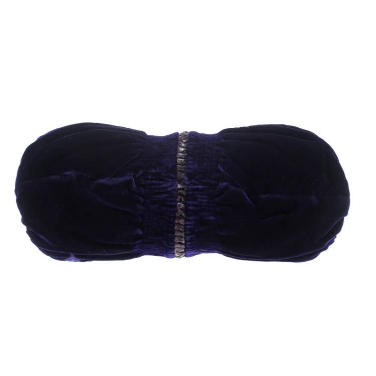 Pre Owned Dior Indigo Blue/Lilac Velvet and Snakeskin Top Handle Bag