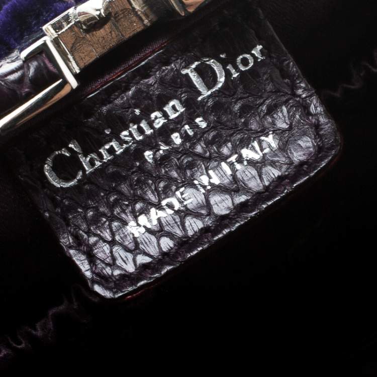 Pre Owned Dior Indigo Blue/Lilac Velvet and Snakeskin Top Handle Bag