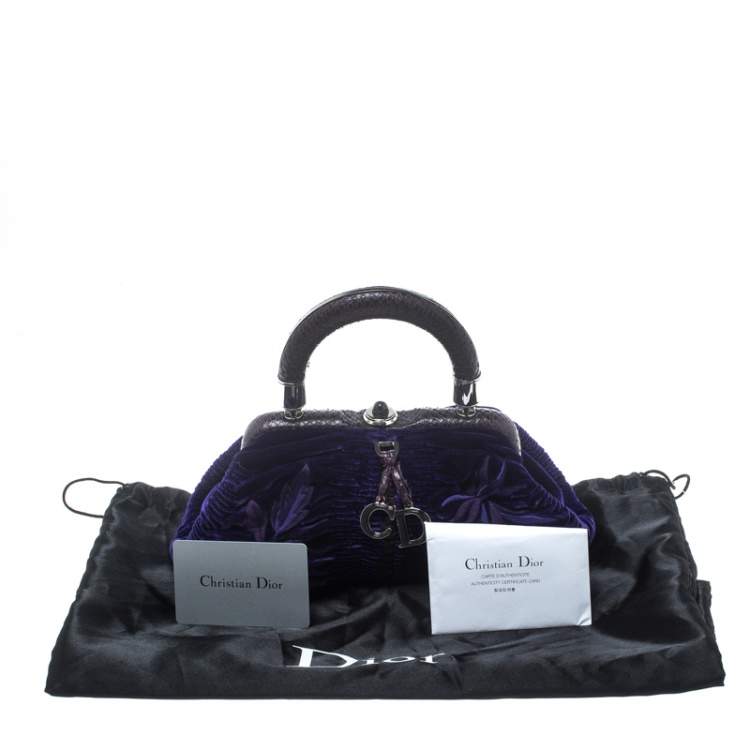 Pre Owned Dior Indigo Blue/Lilac Velvet and Snakeskin Top Handle Bag