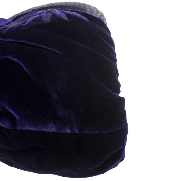 Pre Owned Dior Indigo Blue/Lilac Velvet and Snakeskin Top Handle Bag