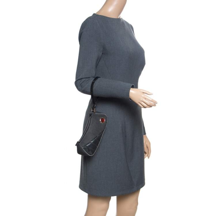 Pre Owned Dior Black Denim and Leather Motorcycle Rockabilly Wristlet Clutch