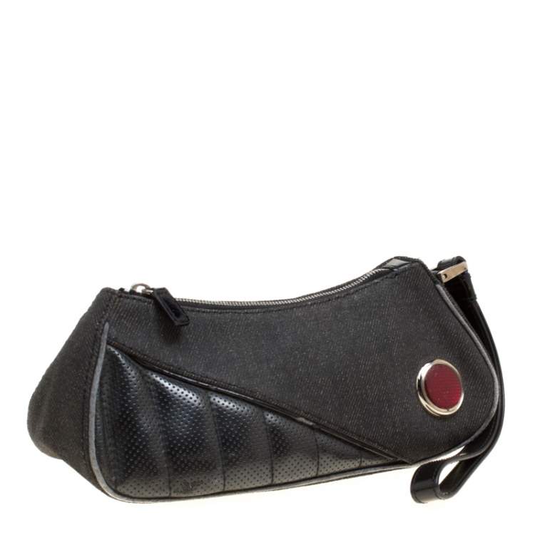 Pre Owned Dior Black Denim and Leather Motorcycle Rockabilly Wristlet Clutch