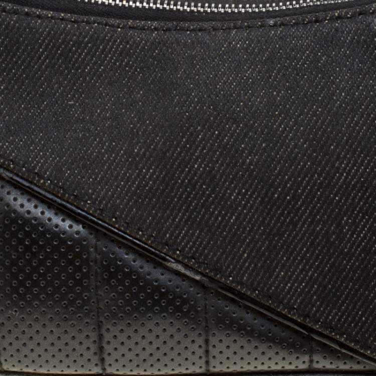 Pre Owned Dior Black Denim and Leather Motorcycle Rockabilly Wristlet Clutch