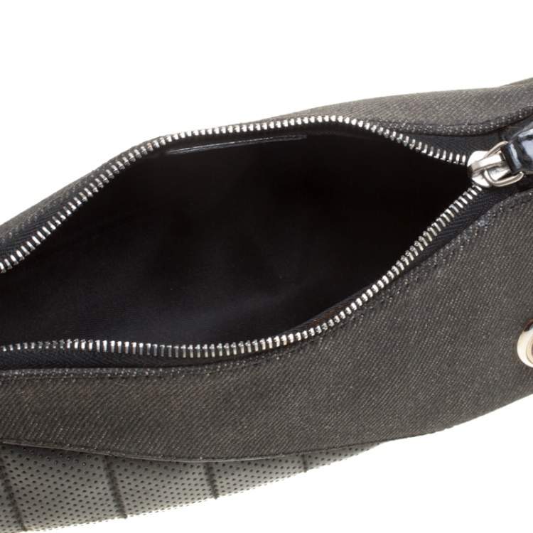 Pre Owned Dior Black Denim and Leather Motorcycle Rockabilly Wristlet Clutch