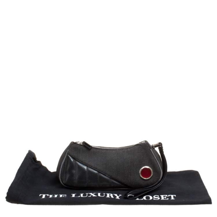 Pre Owned Dior Black Denim and Leather Motorcycle Rockabilly Wristlet Clutch