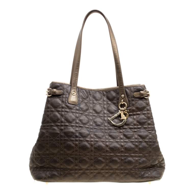 Pre Owned Dior Bronze Coated Canvas Medium Panarea Shopper Tote